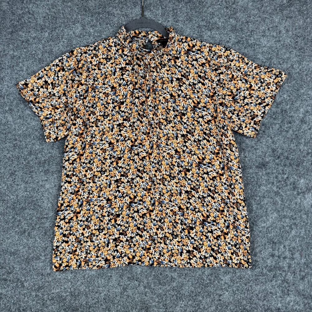 Ann Taylor Blouse Womens Size S Multicolor Floral Mock Neck Short Sleeve Top